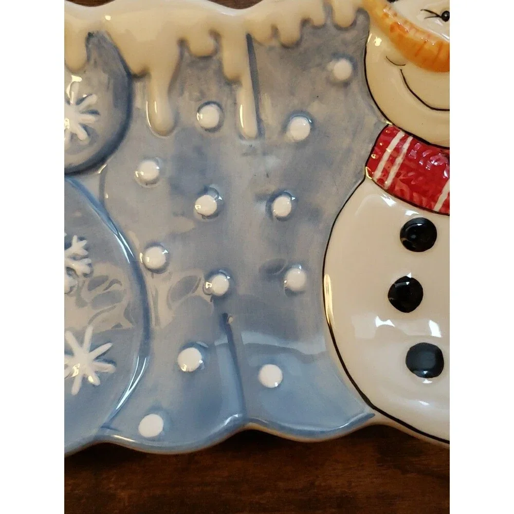 Fitz and Floyd Snack Therapy Snow Snowman Tray Christmas Winter Decor 12